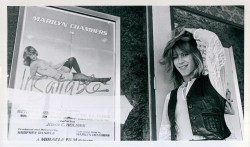 Marilyn poses outside an adult theater where Insatiable was playing,