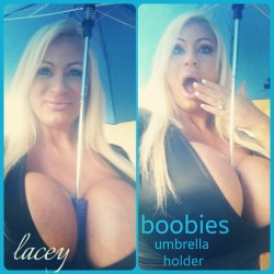 laceywildd:  #OMG I found yet another use for my #LLL  7000cc breast! I can protect myself from the rain hands free.  Amazing. I am so happy .#Barbie #blondenation #laceywildd love it. #funny #comedy