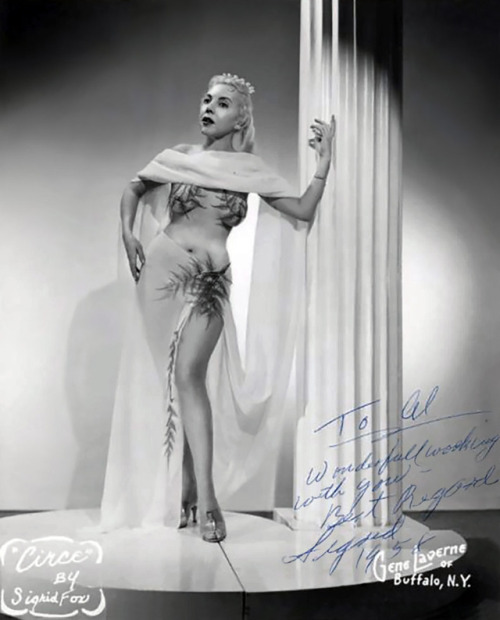 Sigrid FoxVintage 50’s-era promo photo personalized: “To Al — Wonderfull working with you. Best Regard,  Sigrid — 1958 ”..