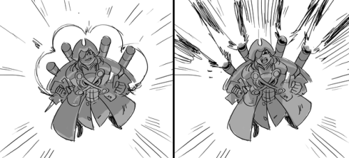 o-8: The dual rockets basically allow Baozhai to be a human Gundam! A lot of fun brainstorming with this arrangement. Plus, she’d still have her other accessories as well. These are a couple of the sketches from the concepting.  Of course, as always,
