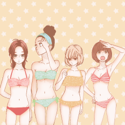 hyoudov:  suzume, tsuru, yuyuka and nana in swimsuits +  boys’