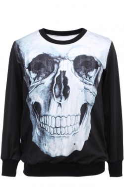 Skull & Skeleton Print Collections:Skull Print Sweatshirt Rose