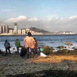 Watching people skip rocks at 星海公园。#大连 #dalian