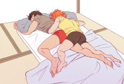 reallycorking: Just some snugglin’ fools! Hinata can’t handle
