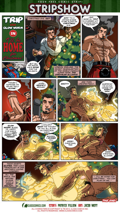 classcomics:  The December 2013 STRIPSHOW episode… “I’ll be home for Christmas” starring Trip and Glow Worm, with GORGEOUS art by the incomparable JACOB MOTT!  Illustrations by Jacob Mott. Story by Patrick Fillion. Trip and Glow Worm