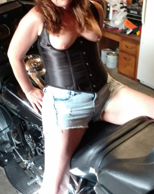 curioucoyple:  My sexy wife on my sexy motorcycle