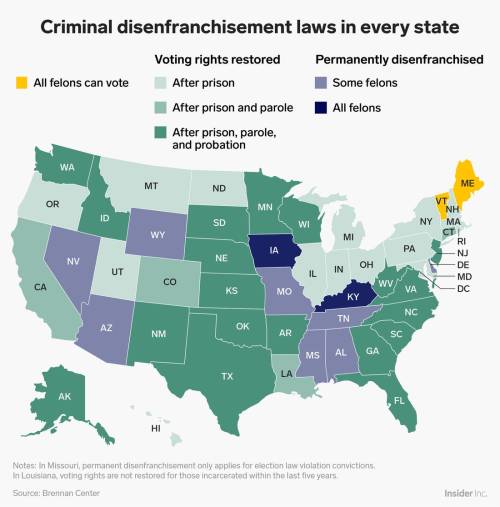 peachdoxie:  mapsontheweb: Felony Disenfranchisement by state