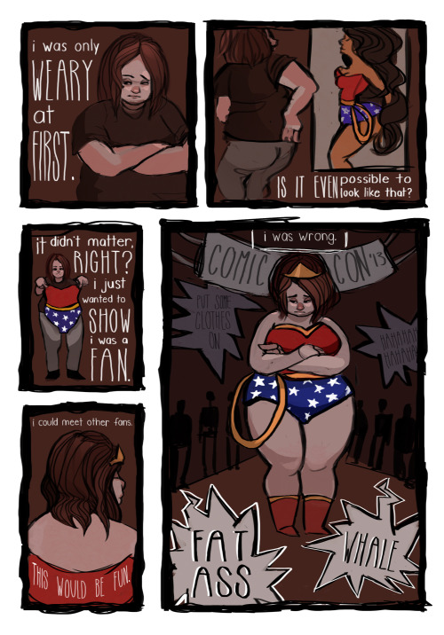 thumbcramps:  hi guys! this is a comic i made for a final in my comics in literature class. we had to do a research paper on a topic we’d discussed in class and then accompany it with a comic with a relevant subject. my paper was about hyper-sexualization