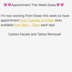 Location changed this week I will now be in Essex so appointments