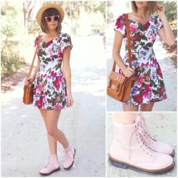 lookbookdotnu:  Vintage florals + pink boots ☼☼ (by Steffy