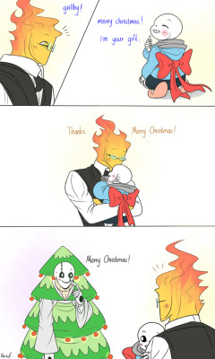 mooncatyao:  [Merry Christmas] Grillby & little Sans<First