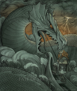 natasailincic:  Thor in Hymir’s boat, catching Jormungandr,