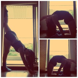 losinginches:  Me bored, me stretches. Yoga is not fun after