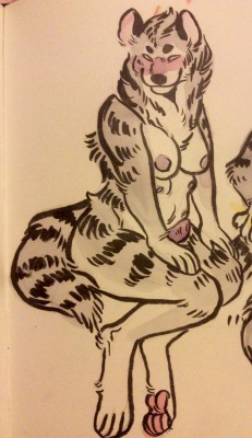 fluffyboobs:  Quick watercolour doodle of a Hyena gal who I ……