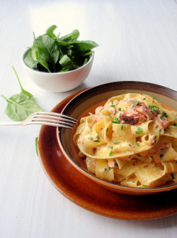 in-my-mouth:  Pappardelle with Hot Smoked Salmon and Chives