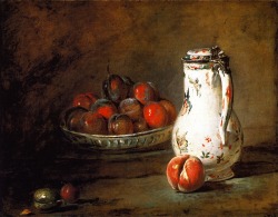 Bowl of Plums, a Peach and Water Pitcher Jean-Baptiste-Simeon