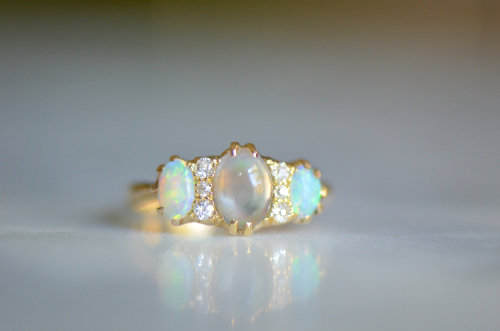 allaboutrings:18k Gold Opal and Diamond Ring