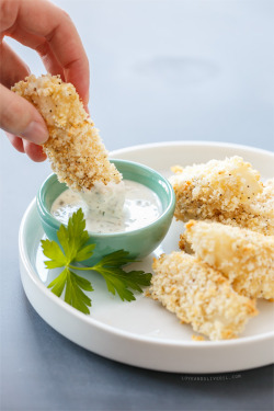 do-not-touch-my-food:  Baked Panko Fish Sticks with Lemon-Caper
