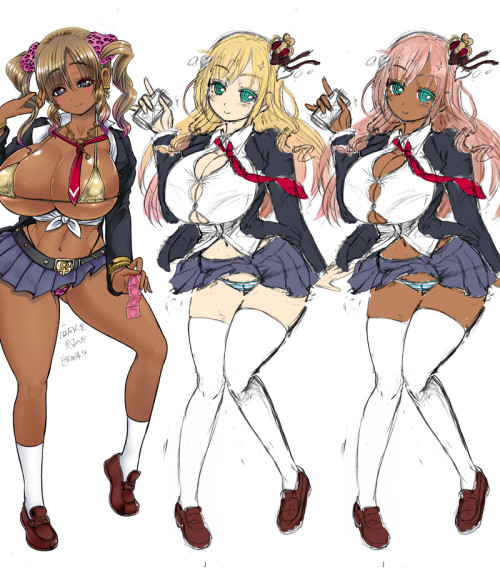 rebisdungeon:Other Gyaru-type College Girls Recent years, I love to draw Gyaru (or Kuro Gal) type girls. Here are other college girls with big tits & round butts. I hope to use them with another doujin project, probably a game? (not a Hypnotism Projec