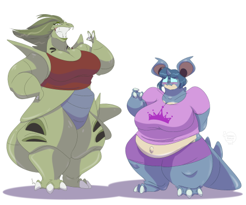 feathers-ruffled:  Tyranitina (Left) & Queenie (Right)  Making Pokegirls is way too much fun.  I like the idea