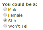 genderoftheday:  Today’s Genders of the day are: “Shh”
