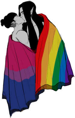 Vikrolomen and Vincialem in their respective pride flags for