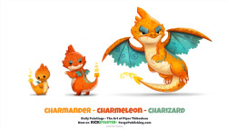 cryptid-creations:  Daily 1318. Charmander/ Charmeleon/ Charizard