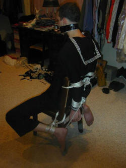 bound-or-barefootbeuts:  bondageboy1985:  Tape gagged and roped up tight  a