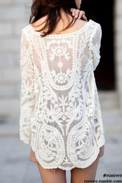 romwe:  ROMWE Hollow-out Lace Crochet White Blouse 