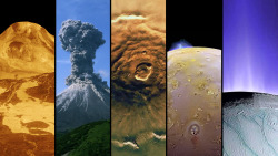 sixpenceee:  Volcano’s on five worlds. From left to right: Venus,