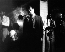 wehadfacesthen:Chet Baker playing at a club in Los Angeles, 1955,