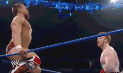 wrestling–gifs:  Daniel Bryan spitting in Sheamus’ face