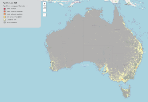 mapsontheweb:  Australian population grid, 2020. Keep reading