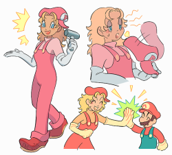 nymria:plumber peach and plumber daisy doodles based off this