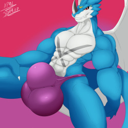 angrypotato96:  Patreon pinup Exveemon  A Patreon Pinup of a rather stronk ExveemonMy patreon