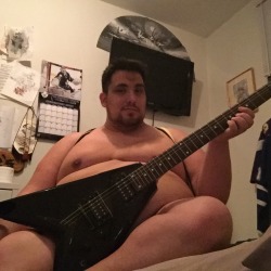 bigfattybc:  Heres a little bonus. Â some naked and one none naked pic with my roomies guitarâ€¦hes such a rocker XD and now my cocks been all over his instrument so HAH thats what u get for eating my waffles!. ps one foot pic for my fans who are into