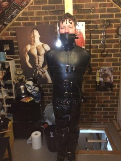 docbondage:  jamesbondagesx:  Rubber pig cuffed and strapped