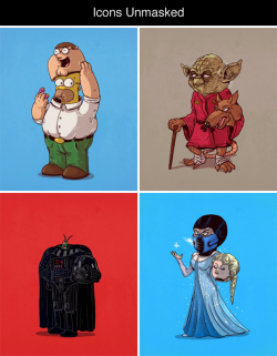 tastefullyoffensive:  Icons Unmasked by Alex Solis (more) (kickstarter)Related: If