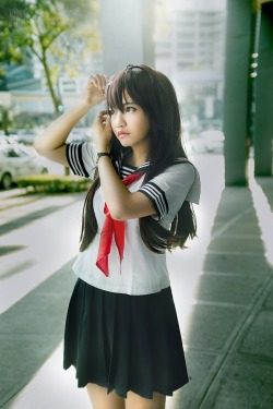 flowering-selfies:  pretty doll like school girl in sailor uniform !