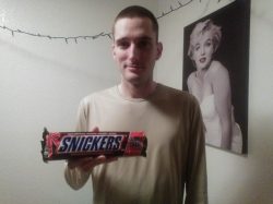 My mom sent us a giant ass Snicker’s candy bar. It’s