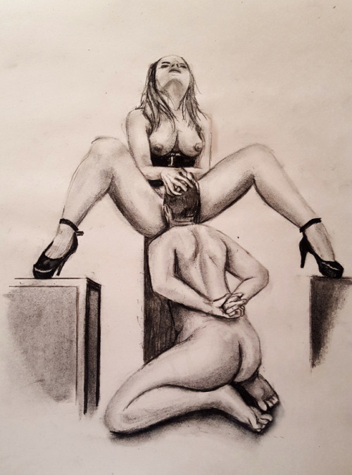 foldedscarab:    Slave Servicing its Queen 2015, Charcoal on newsprint   