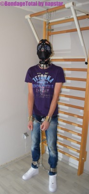 bondagetotal: FORCED STANDING BONDAGE shirt & jeans &