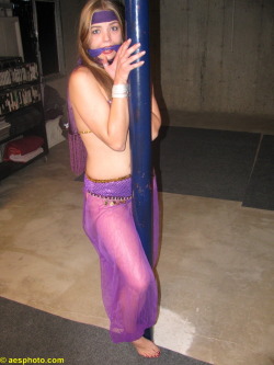 graybandanna:  Harem girl tied to a pole in the basement 