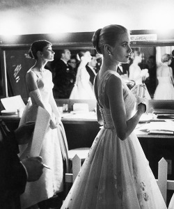 avagardner:  Audrey Hepburn and Grace Kelly waiting backstage