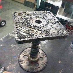 sixpenceee:   Scrap metal spinning table.  