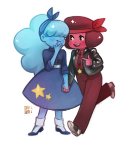 coffeshere:  Yeey, this time Ruby and Sapphire in 50′s fashion,