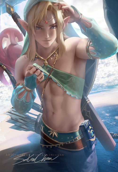 sakimichan:  GerudoLink from Botw <3 ^_~ Enjoyed painting this pretty guy~Masked and unmasked. nudie,PSD 3-4k HD jpg,steps, etc>https://www.patreon.com/posts/15067098   