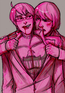 more Prison!AU Russia/America. It’s all bright pink. Because