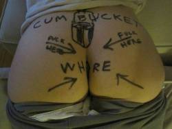 Check it out: this is an illustrated written on slut. Nice! &ldquo;Cum Bucket. Fuck Here. Fuck Here. Whore.&rdquo;