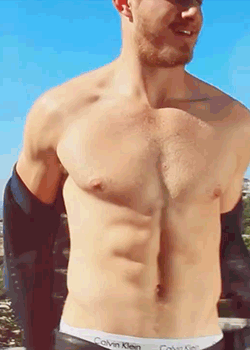 famousmeat:  Shirtless Alexander Ludwig sprayed wet for Bello